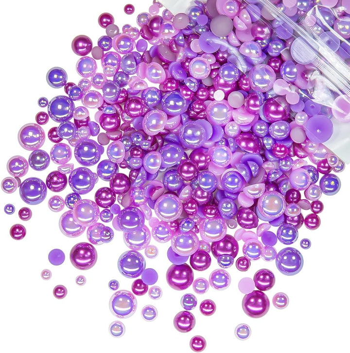 51G White Half Pearls for Crafting 4Mm 5Mm 6Mm 8Mm 10Mm Mix Sizes Pure White Flatback round Beads Charms for Nails Face Eyes Makeup Tumblers Bottles DIY Crafts Bedazzling Clothes Shoes Phones