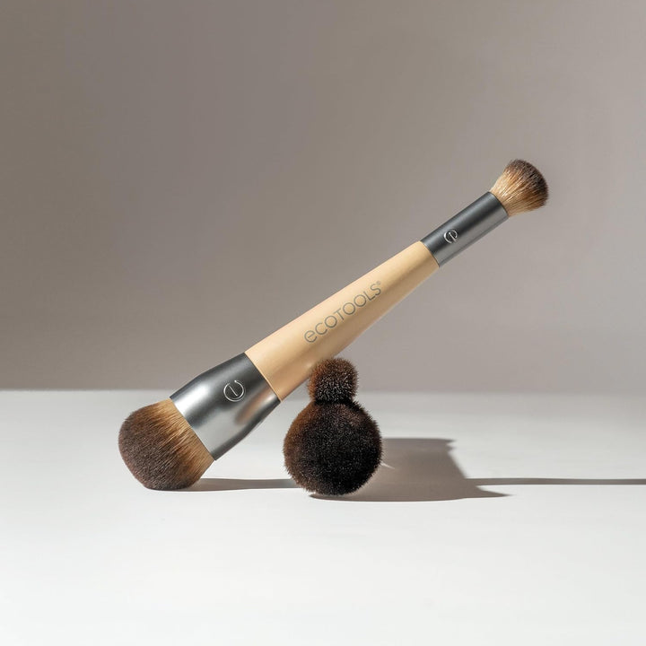 Blend + Conceal Dual-Ended Makeup Brush, Foundation & Concealer Brush for Liquid & Cream Formulas, Face Makeup Brush, Synthetic Bristles, Vegan & Cruelty-Free, Travel & Eco-Friendly, 1 Count