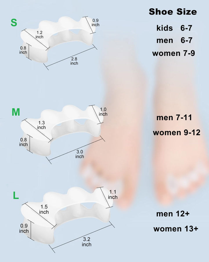 2Pairs Toe Separators Toe Spacers for Women Men to Correct Bunion, Relieve Feet Pain, Foot Alignment, Toe Straighteners for Hammertoes, Plantar Fasciitis (M, Women Shoe Size 9-12.5, Men: 7-11)