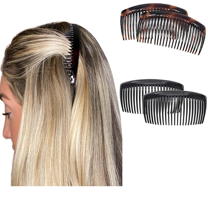 Paris AD66/2 French Side Comb Large Curved Tortoiseshell Hair Combs for Women Fine Hair, 4 Inch Strong Hold Comb for Women Bun Chignon Up-Do Styling Girls Hairstyle Accessories, Made in France