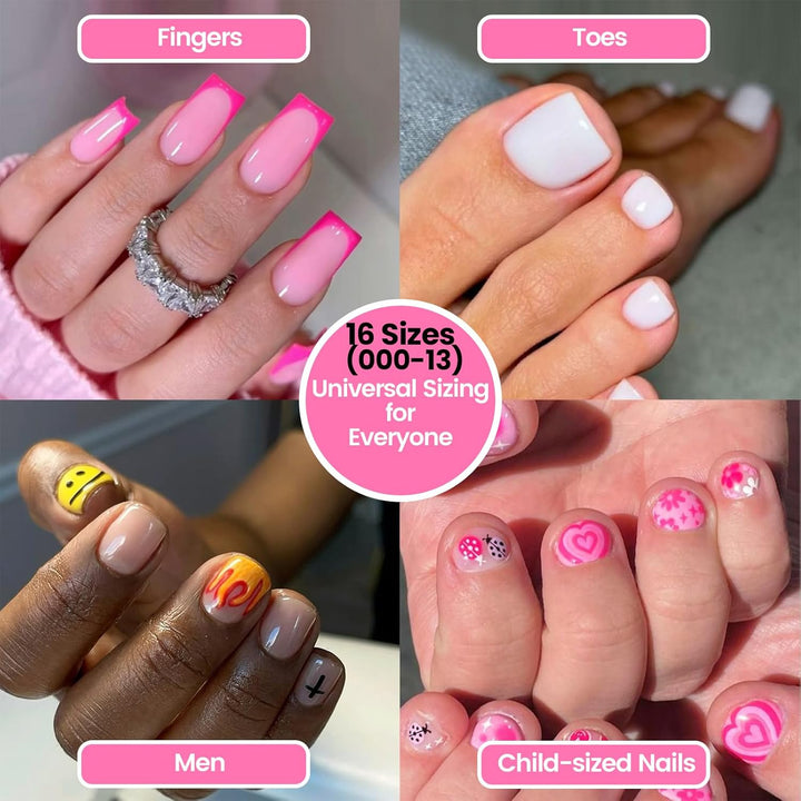 Straight Flat Polygel Nail Forms for Finger and Toes, Pre-Etched No File Dual Forms Molds for Large Wider Normal Petite Finger &Toe Nail Beds,16 Sizes 000 to 13