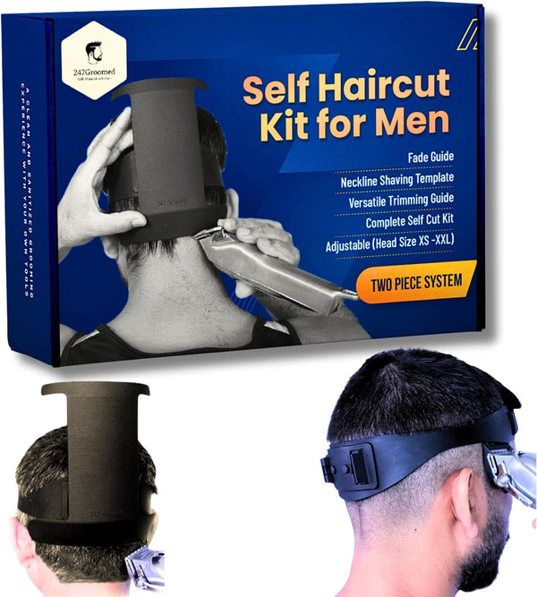 Self Haircut Kit for Men | 2Pcs Selfcut Guide for Men: Neckline Shaving Template & Fade Guide | Adjustable Size Hair Fade Tool & Stable Neck Line up Tool | Hair Cut for Kids & Seniors
