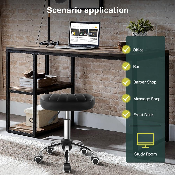 Black Minimalist Square Swivel Stool with Wheel for Work SPA Shop Massage Height-Adjustable and Cost-Effective Rolling Stool Chair