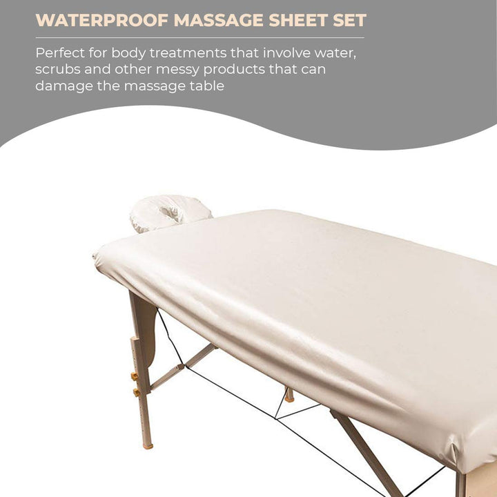 Waterproof Massage Table Cover, Protective Spa Treatment Sheet Set for Massage Tables, Machine Washable, Includes Massage Fitted Sheet and Face Rest Cover, Natural