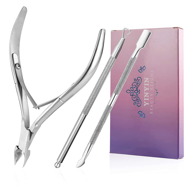 Professional Stainless Steel Nippers, Cutter Clippers, Cuticle Remover, Trimmer with Pusher, Pedicure Manicure Tools for Fingernails and Toenails, Sliver