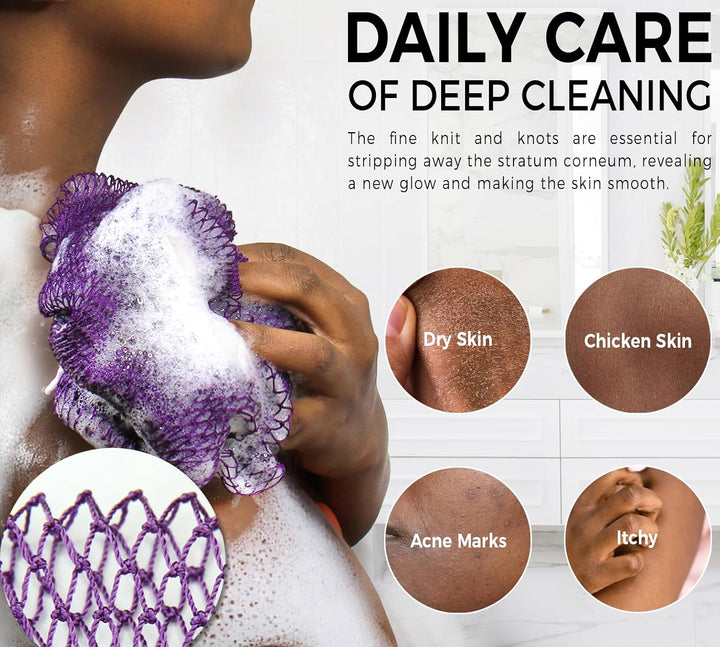 African Net Sponge Authentic - 2 Pieces Loofah Exfoliating Body Scrubber Bath Sponge - Back Scrubber Washcloth for Shower - Real African Scrub Exfoliator Body Care Bathing Accessories for Women