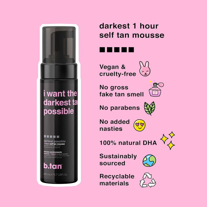 Ultra Dark Self Tanner Mousse | I Want the Darkest Tan Possible - Fast, 1 Hour Express Sunless Tanning Foam, Golden Bronzing Glow, Face & Body, No Fake Tan Smell, Vegan, Cruelty Free, 6.7 Fl Oz