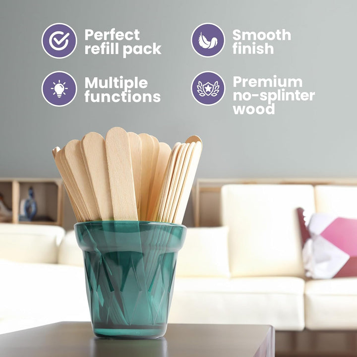 Craft Sticks, Popsicle Sticks, Premium Splinter-Free Wooden Sticks for Waxing, Wax Stick for Body and Face Waxing, 140 Pieces