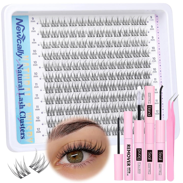 Natural Lash Clusters Kit DIY Lash Extension Kit Wispy Eyelash Extension Kit C-Curly Individual Lashes Kit 9-12MM Short Eyelash Clusters with Lash Remover by