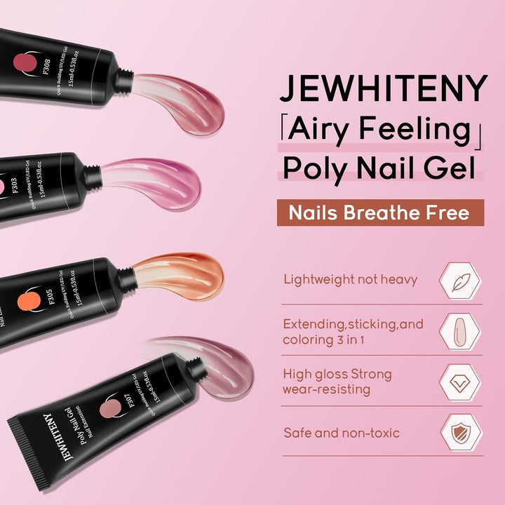 Poly Extension Gel Nail Kit 14 PCS Poly Gel Kit with Slip Solution and Mini Lamp Nail Art Design Beginner