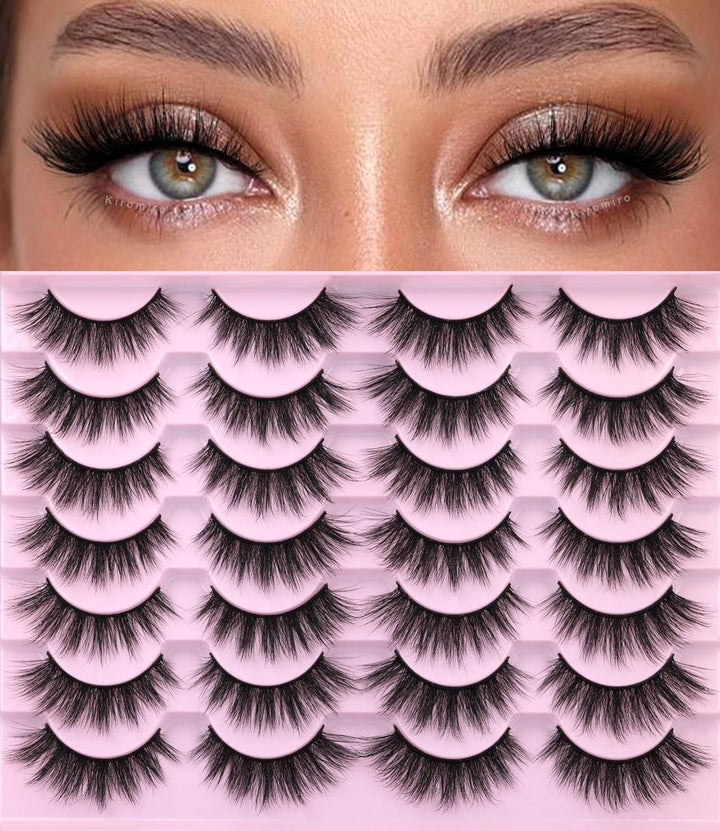 False Eyelashes 14Mm Faux 3D Mink Lashes Natural Look Cat Eye Wispy Lashes Pack by , 14 Pairs