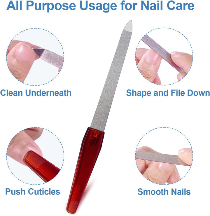 Metal Nail File (6 Pcs), Nail Files for Natural Nails Made of Stainless Steel, Sword Fingernail Files with Sharp Pointed Tip Non Slip Handle, Diamond Finger Nail Filers for Women Sapphire Grit