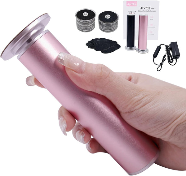 4.8IN Longer Electric Foot Callus Remover with 80Pcs Sandpaper Discs, Professional Aluminum Callus Remover for Feet, Stepless Speed Control Pedicure Tools for Dead Skin (Pink)