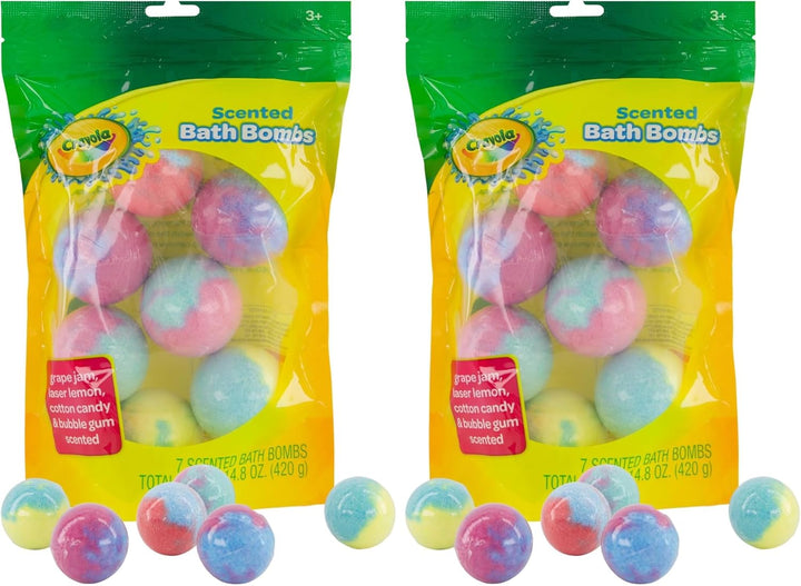 Crayola Colorful Scented Bath Bombs for Kids, Color You Bath Non-Toxic Bathbomb Fizzies for Boys Girls Holiday Stocking Stuffer, Grape Jam, Laser Lemon, Cotton Candy, & Bubble Gum Scents