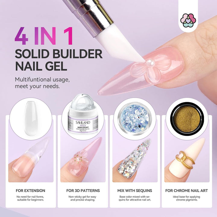 Solid Builder Nail Gel - 60G Large Capacity 3D Nail Gels Sculpting Gel for Art Non-Sticky Hand Carving Glue Extension with Sequins Chrome Powder DIY Salon Home