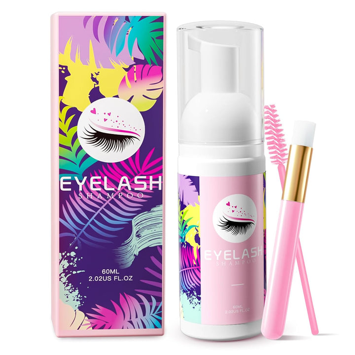 Lash Shampoo for Eyelash Extension, 60Ml/2.11Fl.Oz Eyelash Shampoo Kit with Lash Wash Brushes Gentle Lash Extension Cleanser for Professional Salon and Home Eyelash Care