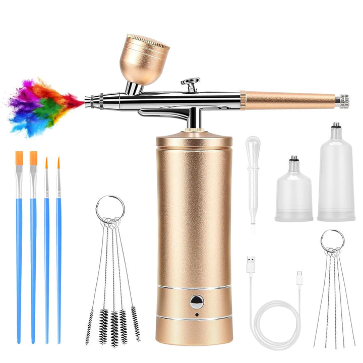 Airbrush Kit Air Brush Kit with Airbrush Compressor Nail Charms Wireless Air Brush for Barber, Nail Art, Cake Decor, Makeup, Model Painting (Pink)