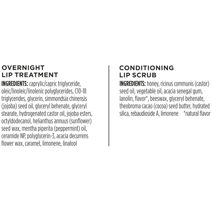 Conditioning Lip Scrub and Overnight Intensive Lip Treatment, with Ceramides, Exfoliates and Hydrates Lips 8 Hours, Natural Origin, 2 Jars, 0.25 Oz
