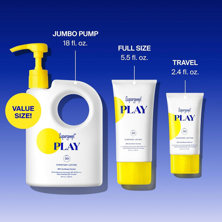 PLAY Everyday Lotion SPF 50 - Broad Spectrum Body & Face Sunscreen - Great for Active Days - Fast Absorbing, Water & Sweat Resistant - 18 Fl Oz