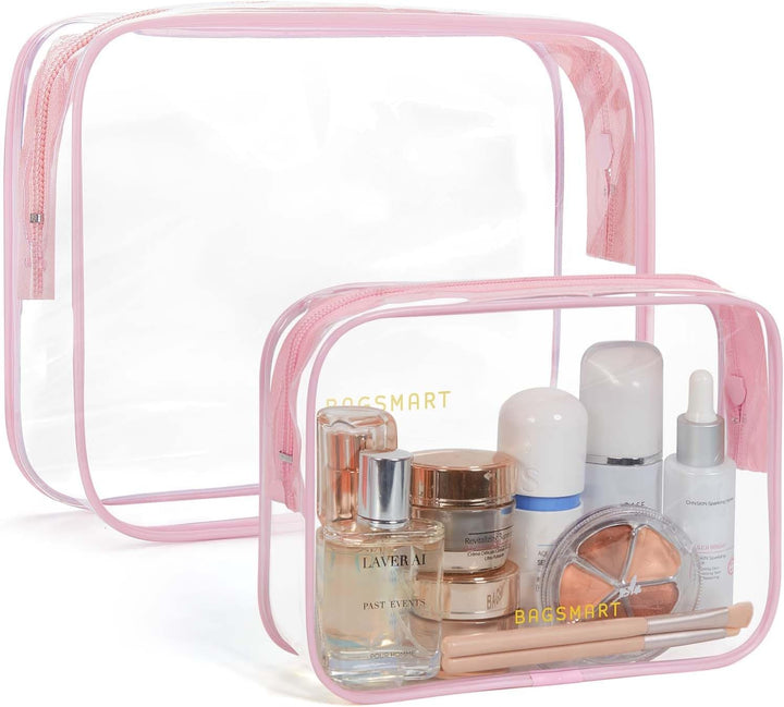 Clear Toiletry Bag, 2 Pack TSA Approved Travel Toiletry Bag Carry on Travel Accessories Bag Airport Airline Quart Size Bags Water Repellent Makeup Cosmetic Bag for Women (Black-2Pcs)