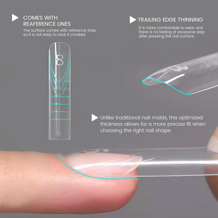 Original Sandwich Nails Dual Forms - 240Pcs Long Coffin Nail Mold for Quick Nails Extension, No Paper Forms Needed, 15 Sizes Plastic Form, Salon Nail Art Tools