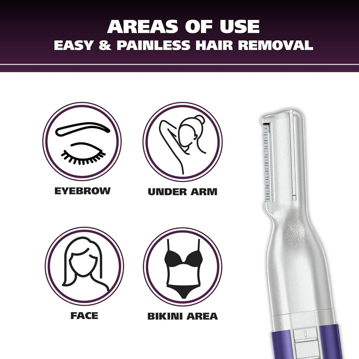 Clean & Confident Female Battery Pen Trimmer with Rinseable Blades for Eyebrows, Facial Hair, & Light Grooming- Hygienic Grooming & Easy Cleaning with Battery Included - Model 5640-100