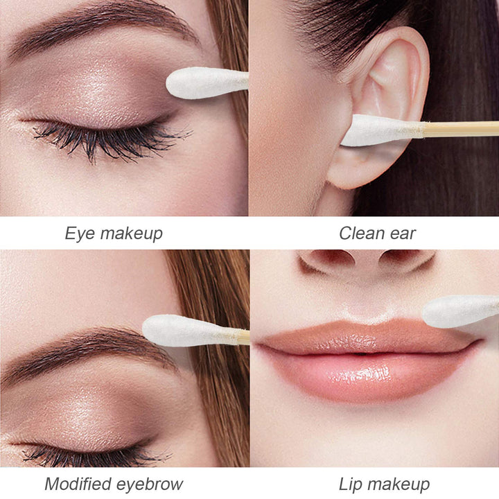 MONCOM Cotton Swabs 500 Count Double round Thick Tips | Biodegradable Eco-Friendly Strong Wooden Sticks Cotton Swabs for Ears | Firm Qtips Cotton Swabs | Natural Cotton Buds, 3 Inch, One Small Box