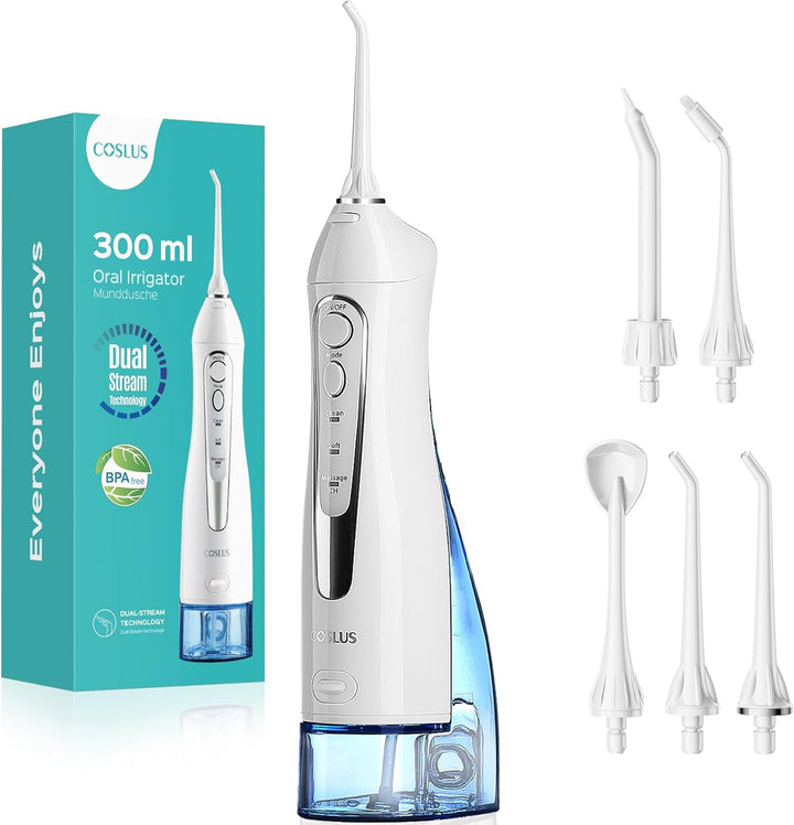Water Dental Flosser Teeth Pick: Portable Cordless Oral Irrigator 300ML Rechargeable Travel Irrigation Cleaner IPX7 Waterproof Electric Flossing Machine for Teeth Cleaning C20(F5020E)