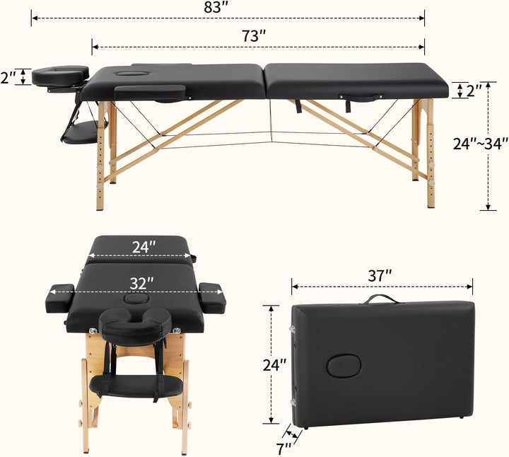 Massage Bed Portable Massage Table 24 Inch Wide Lash Bed Height Adjustable 2 Folding Spa Table with Non-Woven Bag for Spa Footmassage Facial Carespa Tattoo