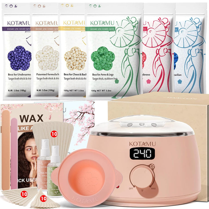 Wax Kit Pink Digital Hair Removal Waxing Kit for Women & Men Hot Wax Warmer Pot for Face, Eyebrow, Body, Brazilian, Bikini, Sensitive Skin Waxing Machine with 25 Accessories for Home Salon