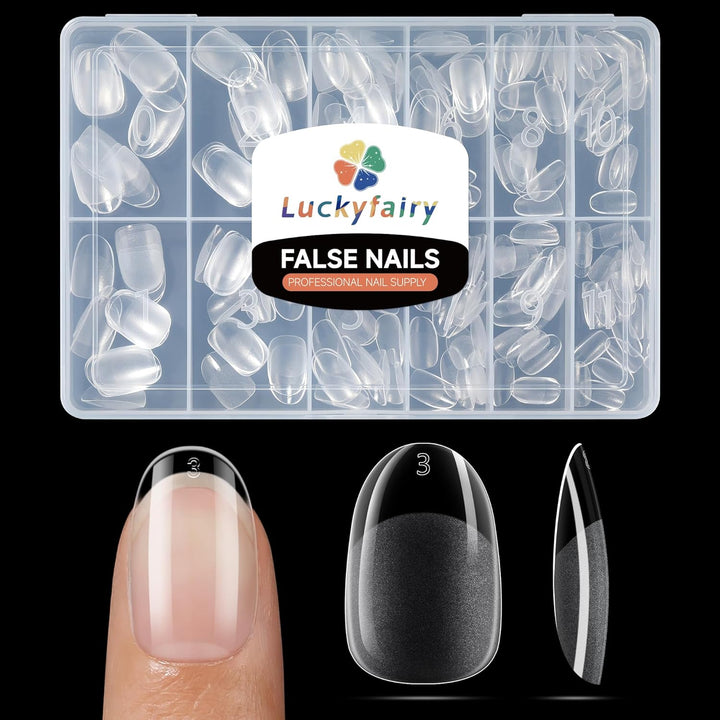 Short Almond Nail Tips, 240Pcs Soft Nail Gel Tips Pre-Shaped Acrylic Fake Nails, Half Matte Full Cover Clear Gelly Press on Flase Nail Tips for Extension Nail Manicure Home DIY 12 Sizes Gelly Tips