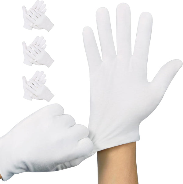 3 Pairs White Cotton Gloves, Premium Cotton Gloves for Dry Hands Sleeping, White Gloves for Moisturizing Hands Women and Men, Cloth Gloves for Eczema, Spa Glove for Lotion Overnight by