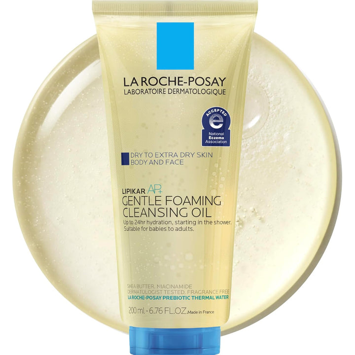 La Roche-Posay Lipikar AP+ Gentle Foaming Cleansing Oil, Gentle Oil Cleanser for Face and Body Formulated with Niacinamide, Long-Lasting 24-Hour Hydration, Fragrance-Free & Soap Free