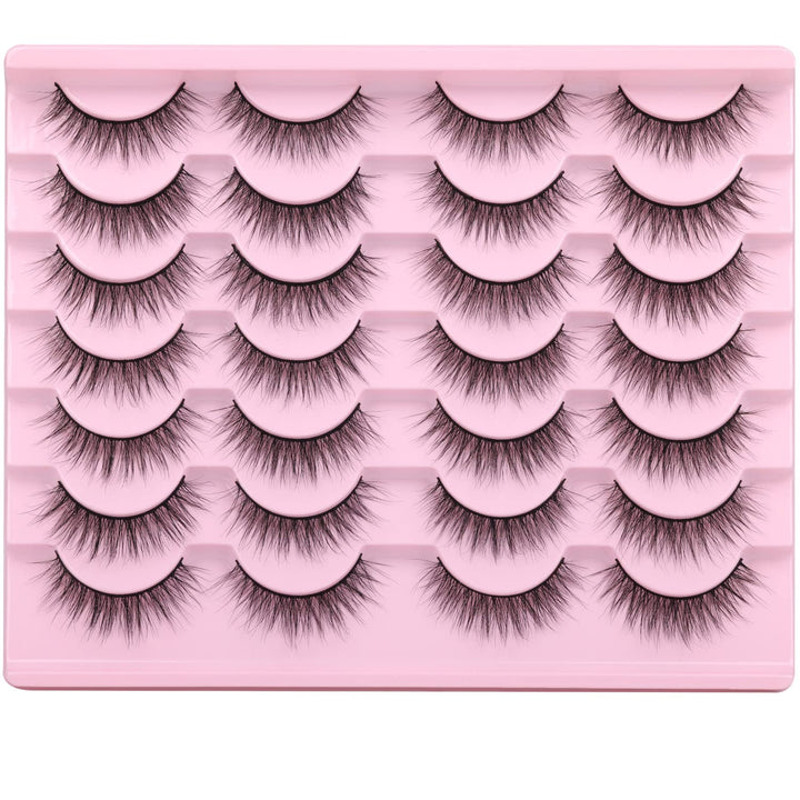 False Eyelashes 14Mm Faux 3D Mink Lashes Natural Look Cat Eye Wispy Lashes Pack by , 14 Pairs