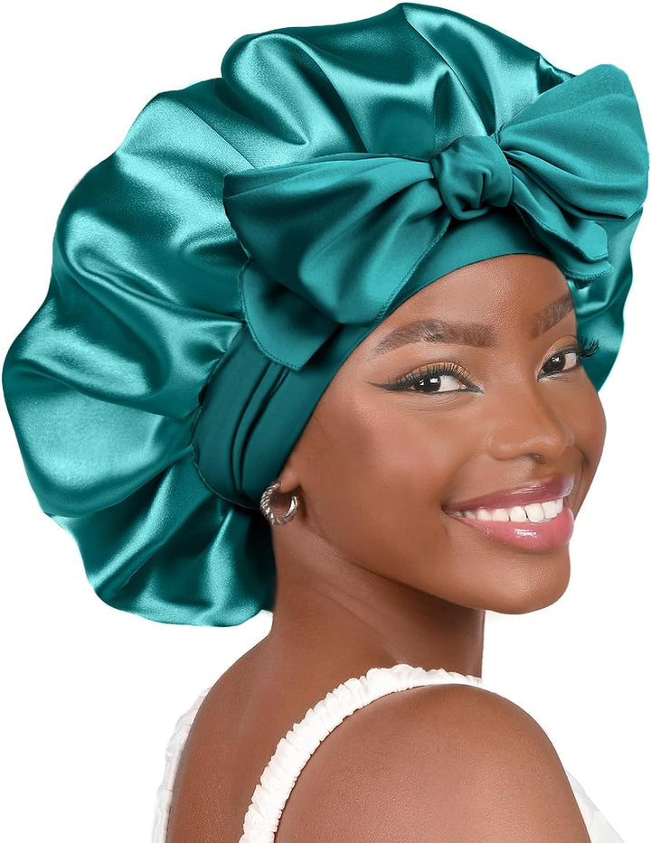 Silk Bonnet for Sleeping Women Adjustable Double Layer Satin Bonnet Reduce Friction Prevent Frizz Natural Curly Hair