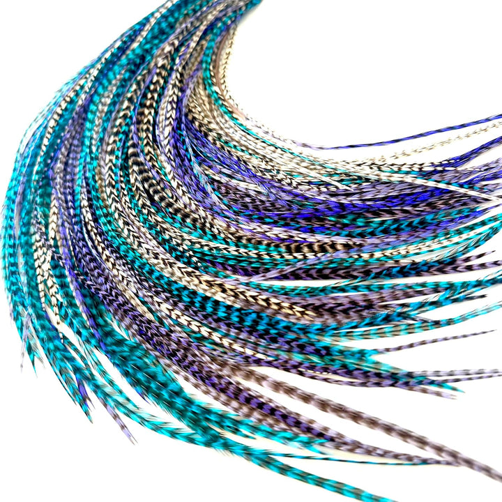 21 Natural Color Hair Extensions – 9”–14” Long – DIY Rooster Kit with 20 Micro-Link Beads – 100% Real Feathers – Eye-Catching Boho Style