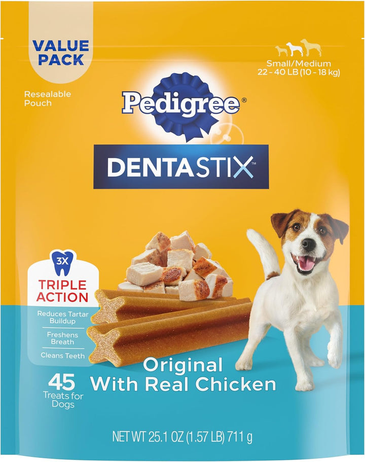 Dentastix Small & Medium Breed Dog Treats, Original with Real Chicken, 21.1 Oz. Bag (45 Treats)