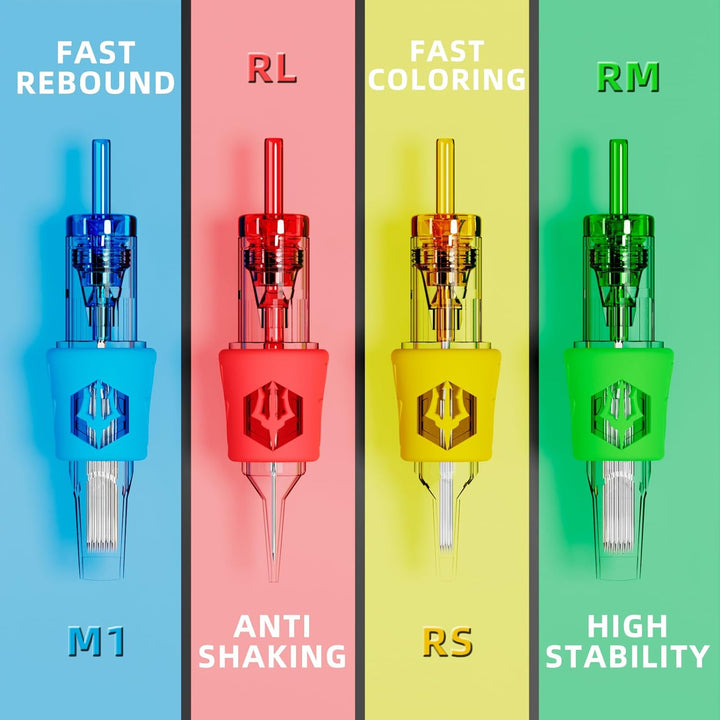 50Pcs Tattoo Cartridge Needles Assorted Mixed Size round Liner Shader Magnum Curved/Round Mag # 12 Standard 3RL 5RL 7RL 9RL 5RS 7RS 9RS 7RM 9RM 9M1 Disposable Membrane for Tattoo Pen