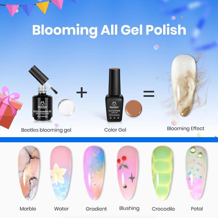 Beetles Blooming Gel 15Ml Clear Uv Led Blossom Fall Halloween Nails Gel Polish for Spreading Effect Marble Natural Stone Watercolor Floral Print Soak off Diy Nail Art Design Manicure Gift for Women