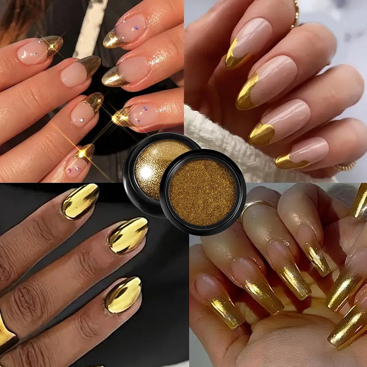 Holographic Mirror Gold Nail Chrome Powder Effect Metallic Dust Sequins UV Gel Gold Chrome Nail Powder Pigment for Nail Art Decoration, Gold Chrome Powder for Nails