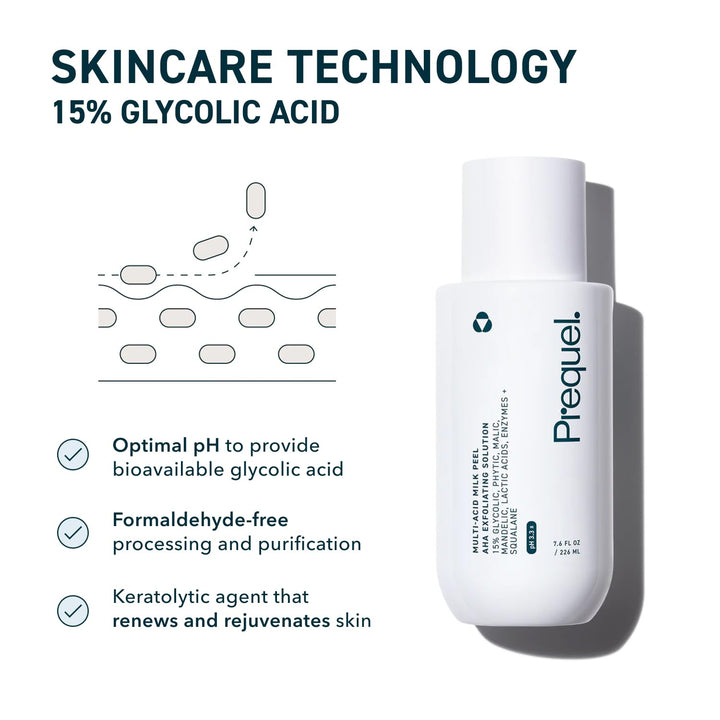 Skin Multi-Acid Milk Peel, Professional Exfoliating Solution. 15% Glycolic Acid Face Peel with Lactic Acid and Enzymes. Hydrating Chemical Exfoliant. Clinical Strength Formula, 7.6Oz Bottle.