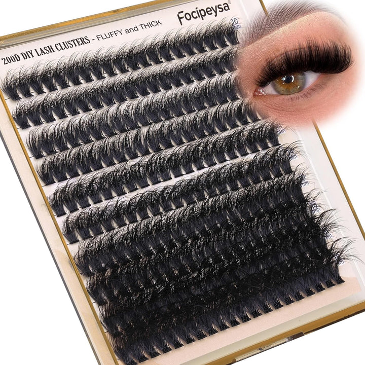 Lash Extension Kit Thick Eyelash Extension Kit 10-18Mm Fluffy Lash Clusters 200D Individual Eyelashes Kit with Lash Bond, Lash Remover, Lash Applicator, DIY Lashes Extension