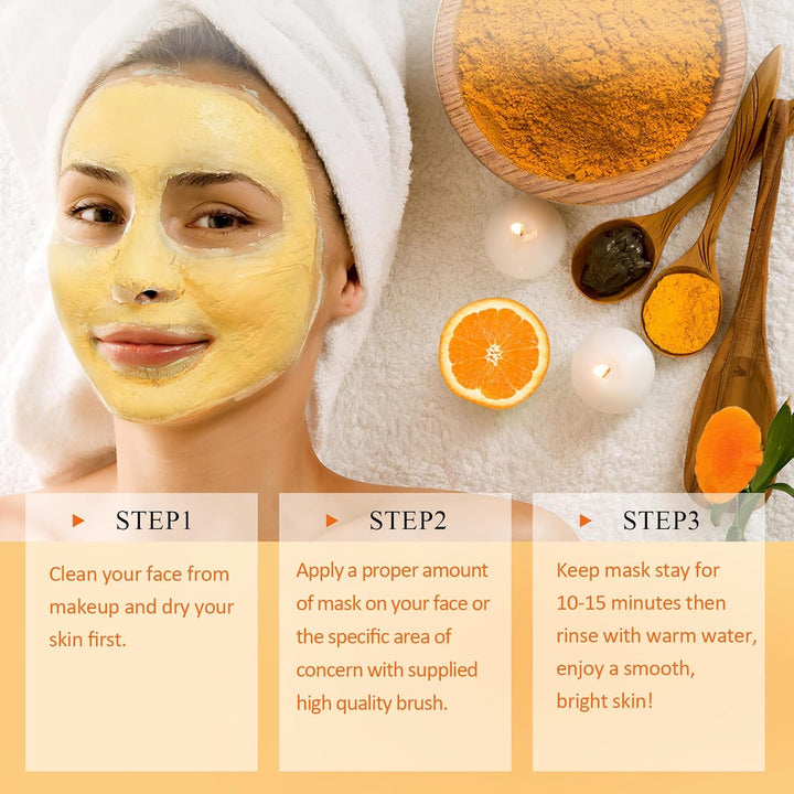 Vitamin C Face Mask with Kaolin Clay and Turmeric for Dark Spots, Dull Skin, Skincare Facial Mask for Controlling Oil and Refining Pores 5.29 Oz