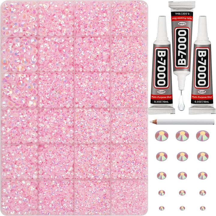 30000Pcs Resin Jelly Rhinestones for Crafting Bedazzling, Multicolor 3Mm Flatback Gems for Crafts Clothing Clothes Tumblers Shoes Nails, Flat Back Mixed Color Bulk Bedazzler Kit Jewels with B7000 Glue