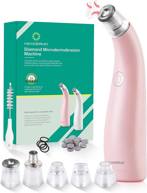 2-In-1 Microdermabrasion Machine for Facial, Diamond Microdermabrasion Device USB Rechargeable - Advanced Home Facial Treatment Machine (Pink)