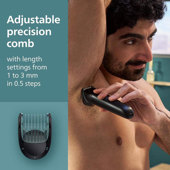 Body Groomer 5000 Series, Intimate Hair Trimmer & Shaver for Men with Dual 100% Showerproof Full Body Shave & Trim Heads and Two Bi-Directional Body Hair Combs, BG5495/50