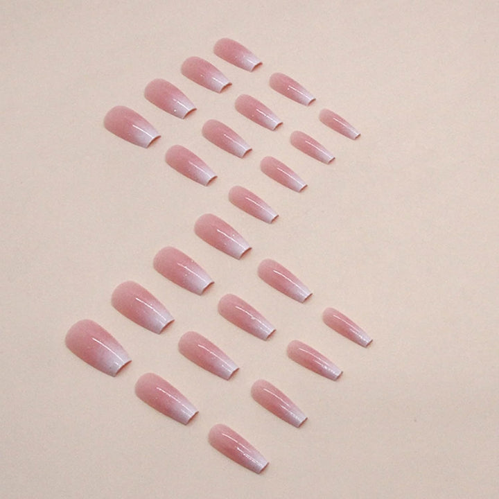 Bling Coffin Press on Nails Fake Nails Tips Full Cover Medium False Gradient Nails for Women and Girls 24PCS (Coffin Pink)