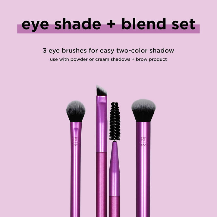 Eye Shade & Blend Makeup Brush Trio, for Eyeshadow & Liner, Makeup Tools for Shaping & Grooming Brows, Defined Makeup Look, Synthetic Bristles, Vegan & Cruelty-Free, 3 Count