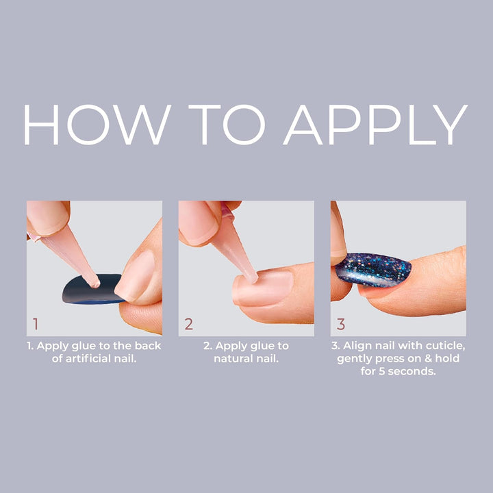 Gel Fantasy Press on Nails, Nail Glue Included, 'Aim High', Black, Short Size, Squoval Shape, Includes 28 Nails, 2G Glue, 1 Manicure Stick, 1 Mini File, 1 Adhesive Tab