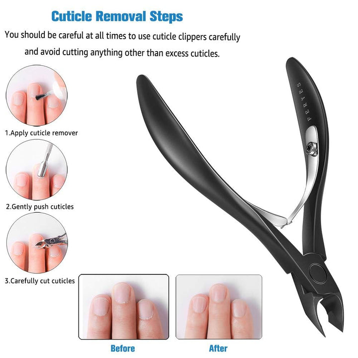 Cuticle Cutters 1/2 Jaw - Professional Stainless Steel Cuticle Clippers Nail Cuticle Remover Tool, Nail Dead Skin Clipper - BLACK